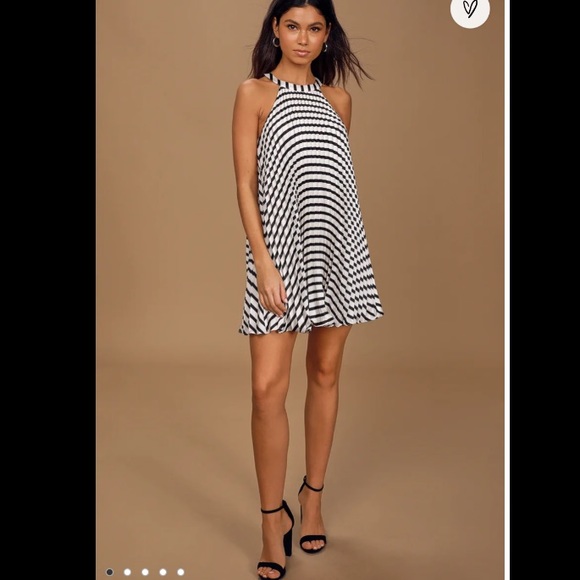 LuLu’s “Dance It Out” White Striped Pleated Halter Mini Shift Dress - Picture 3 of 12